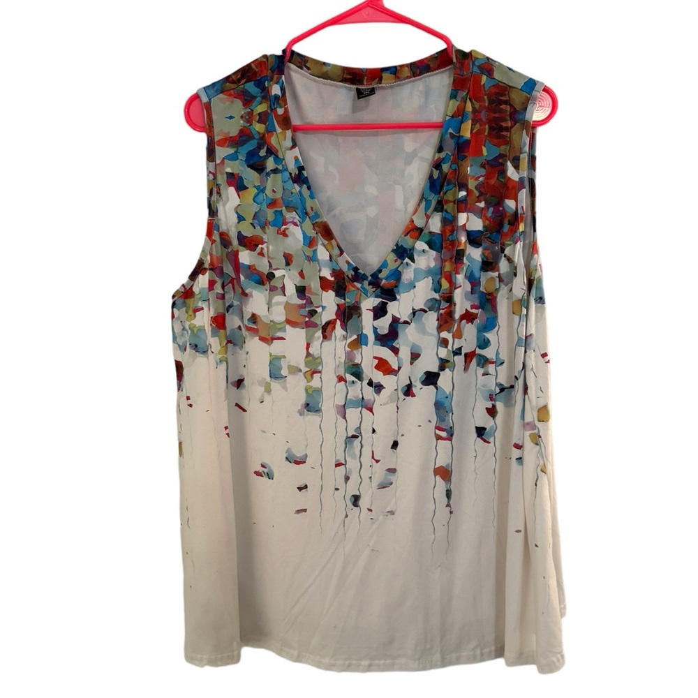 Women’s SHEIN White Tank Top/Sleeveless Shirt With Multicolored Print. Size 3X. - Picture 2 of 8